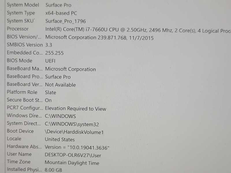 Microsoft Surface Pro 1796 i7-7660U, 16GB RAM, 256GB SSD, w/ Power, READ _