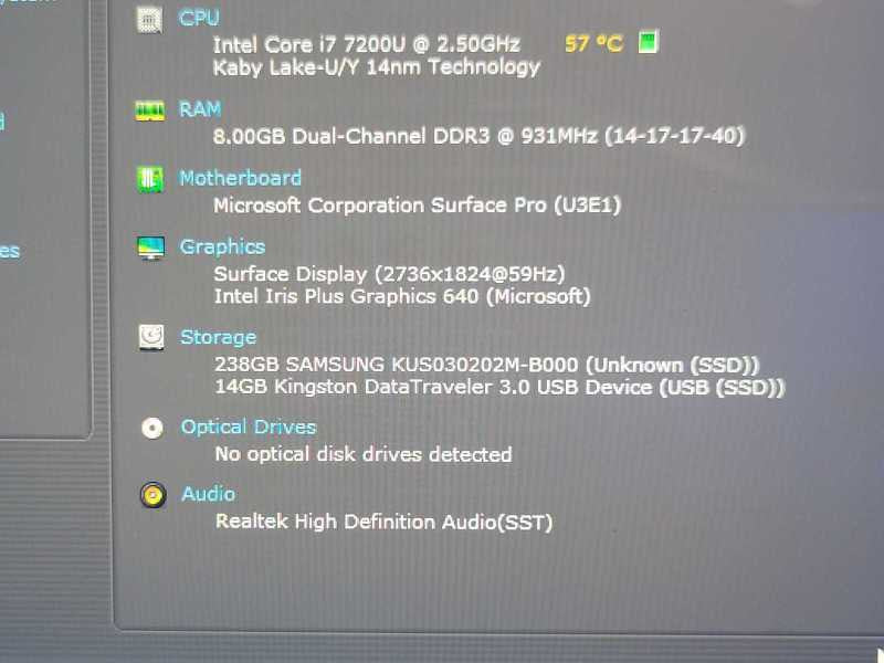 Microsoft Surface Pro 1796 i7-7660U, 16GB RAM, 256GB SSD, w/ Power, READ _