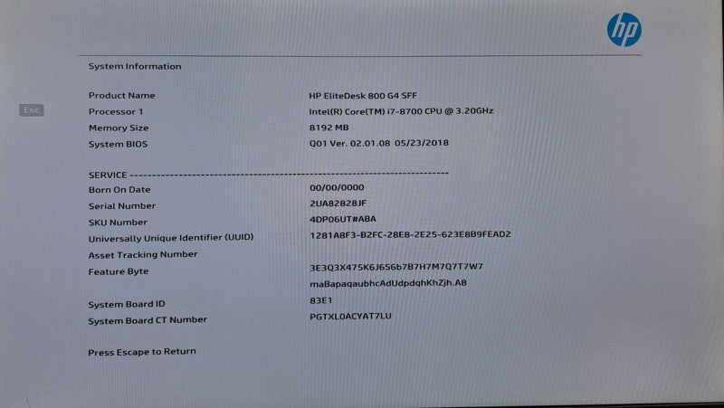 HP EliteDesk 800 G4 SFF | i7-8700 @ 3.20GHz 6-Core, 8GB DDR4 512GB NVMe