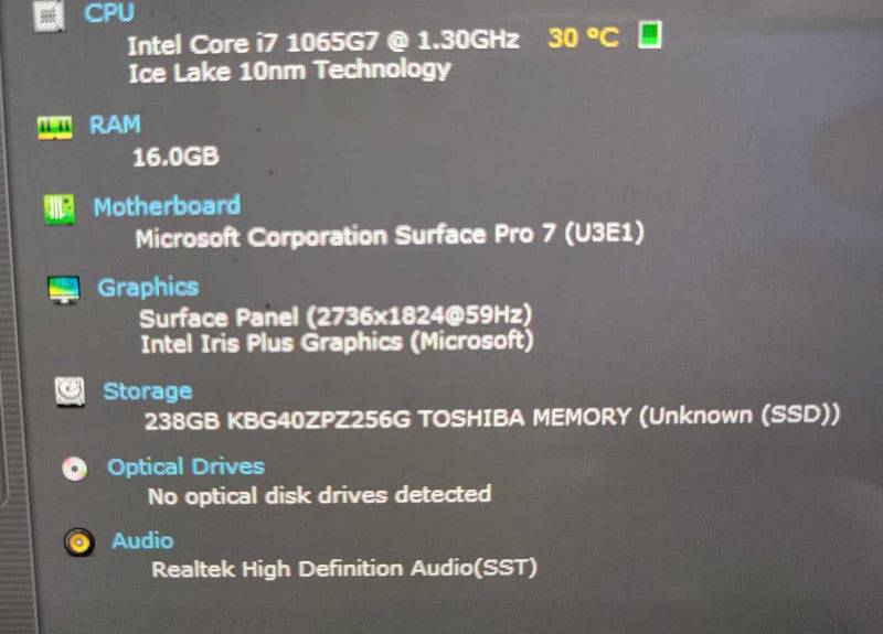 Microsoft Surface Pro 7 (1866) - i7-1065G7, 16GB RAM, 256GB SSD w/ Power Adpt _