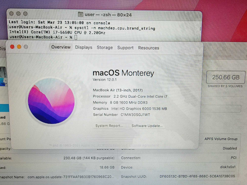 Apple Macbook Air 2017 13\\" Core i7-5650U @ 2.2GHz 8GB DDR3 250GB SSD (
