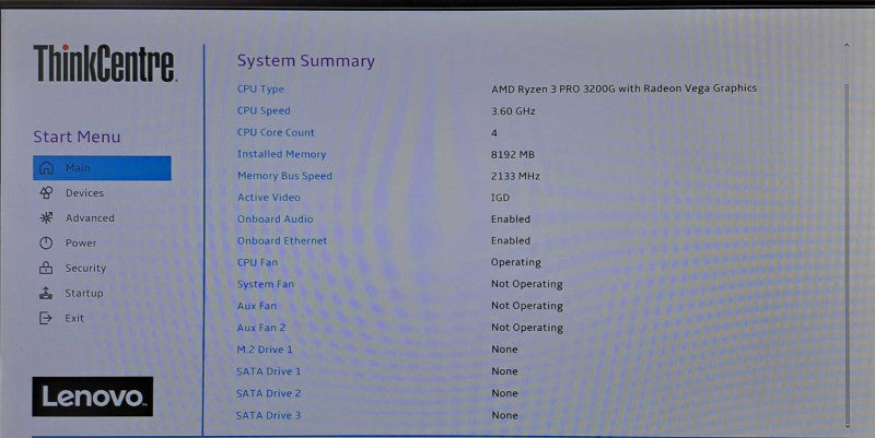 Lenovo M75s-1 SFF | AMD Ryzen 3 Pro 3200G @ 3.60GHz 4C, 8GB DDR4, No HDD/OS