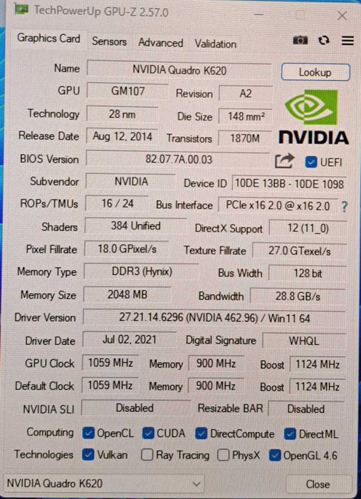 NVIDIA Quadro K620 | 2GB GDDR3 Graphics Card | DisplayPort, DVI
