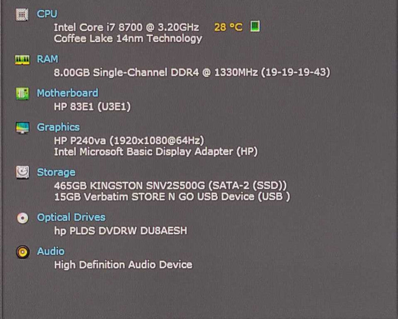 HP EliteDesk 800 G4 SFF, i7-8700 3.20GHz, 8GB DDR4, 500GB NVMe