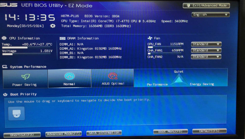 Custom/Asus Mid Tower PC,intel Core I7- 4740 3.4GHz, 16GB DDR3, No HDD/OS _