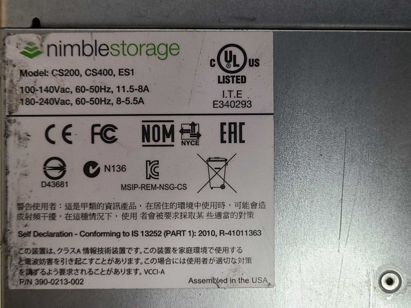 Nimble Storage CS200,400,ES1 3U Array, 2x SAS Controllers, 16x 3.5\\" Bays
