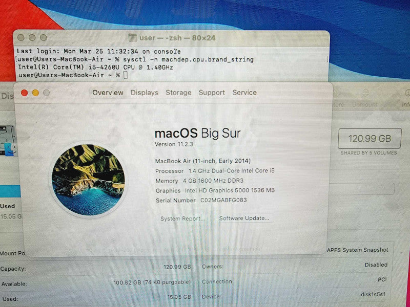 Apple Macbook Air 2014 11\\" Core i5-4260U @ 1.4GHz 4GB DDR3 120GB SSD (