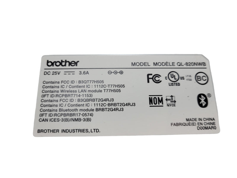Brother QL-820NWB Ethernet USB Label Printer *No AC Adapter* &