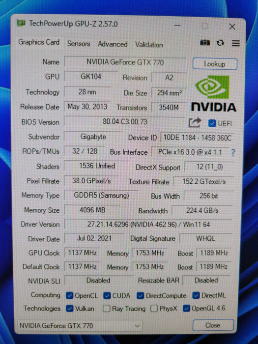 GIGABYTE WINDFORCE NVIDIA GTX 770 4GB %