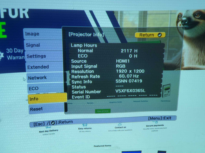 Epson PowerLite 1980WU HDMI Projector 2117 Lamp Hours (READ) |