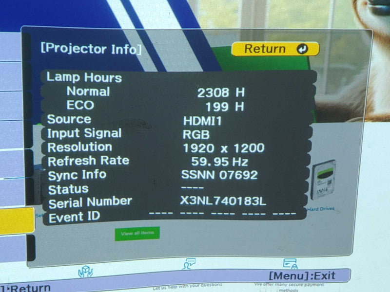 Epson PowerLite 2250U HDMI Projector 2100-2400 Lamp Hours Q|