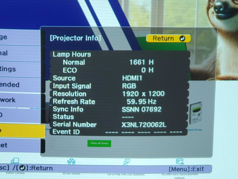 Epson PowerLite 2250U HDMI Projector 1500-1700 Lamp Hours Q|