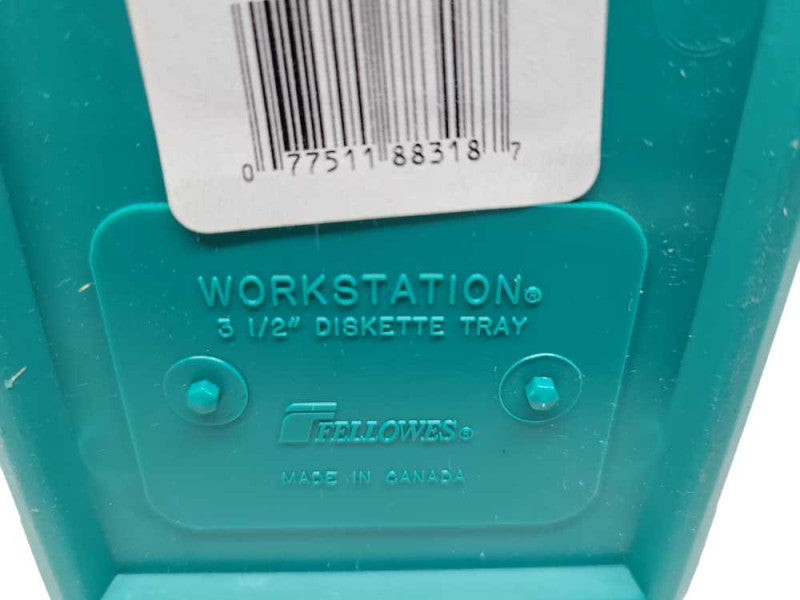 Vintage Fellowes Workstation 3.5\\" Teal Floppy Diskette Box Made in Canada Q%