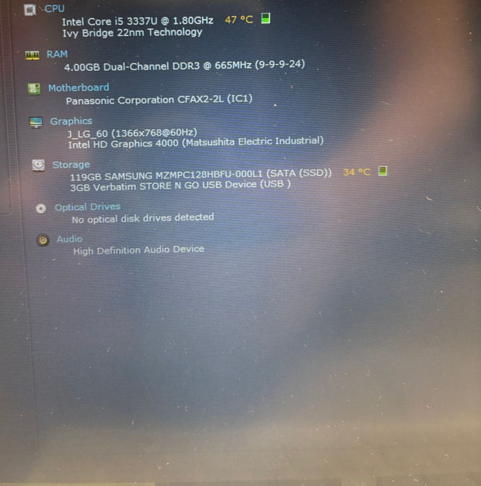 Panasonic CF-AX2 Tablet/Laptop Core i5-3337U@1.8GHz 4GB RAM 128GB SSD READ!