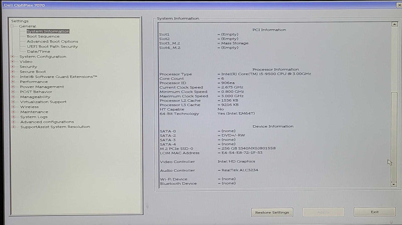 Dell OptiPlex 7070 SFF Desktop, Intel i5-9500 3.00GHz, 16GB RAM, 256GB Nvme