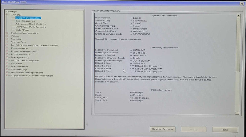 Dell OptiPlex 7070 SFF Desktop, Intel i5-9500 3.00GHz, 16GB RAM, 256GB Nvme