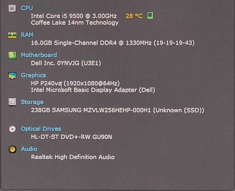 Dell OptiPlex 7070 SFF Desktop, Intel i5-9500 3.00GHz, 16GB RAM, 256GB Nvme