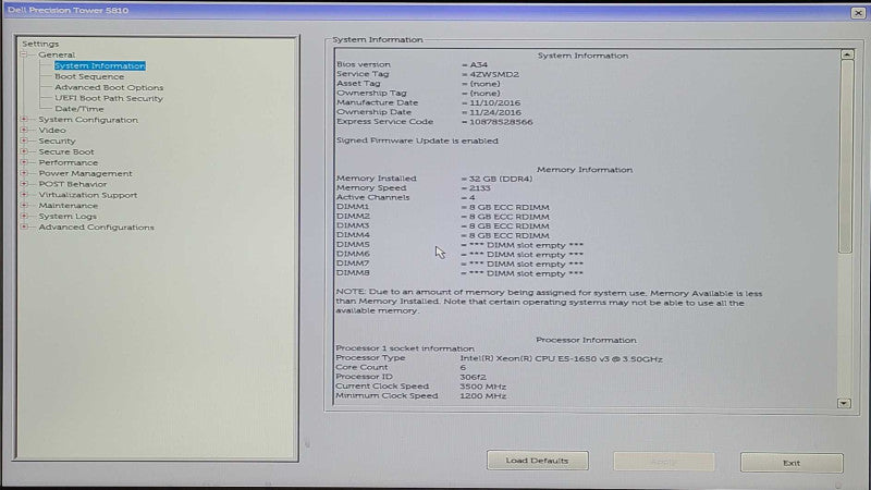 Dell Precision T5810, Xeon E5-1650 v3 3.50GHz, 32GB DDR4, QUADRO K620