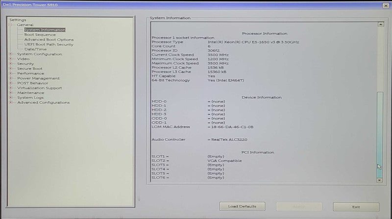 Dell Precision T5810, Xeon E5-1650 v3 3.50GHz, 32GB DDR4, QUADRO K620