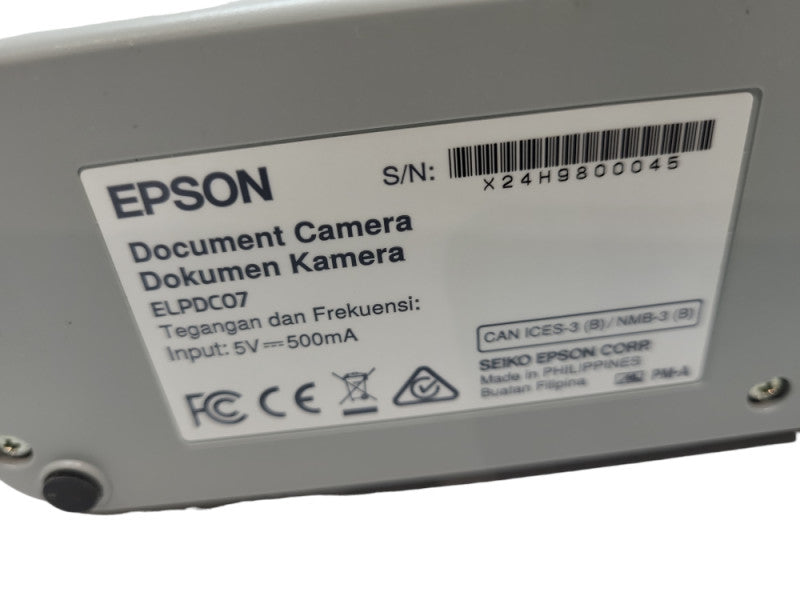 Epson ELPDC07 Digital Document HD 1080p Camera Portable Visualizer 8x Zoom &
