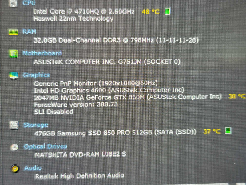ASUS ROG G751J|  i7-4710HQ| 32GB DDR3| GTX 960M| 512GB SSD / NO BATTERY Î²