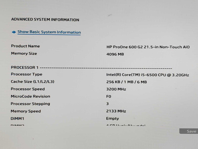 HP ProOne 600 G2 21.5\\" AiO Non-Touch i5-6500 3.2GHz 4GB DDR4 No HDD |