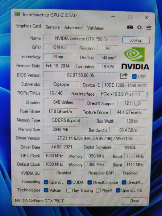 GIGABYTE WINDFORCE NVIDIA GTX 750 Ti 2GB %