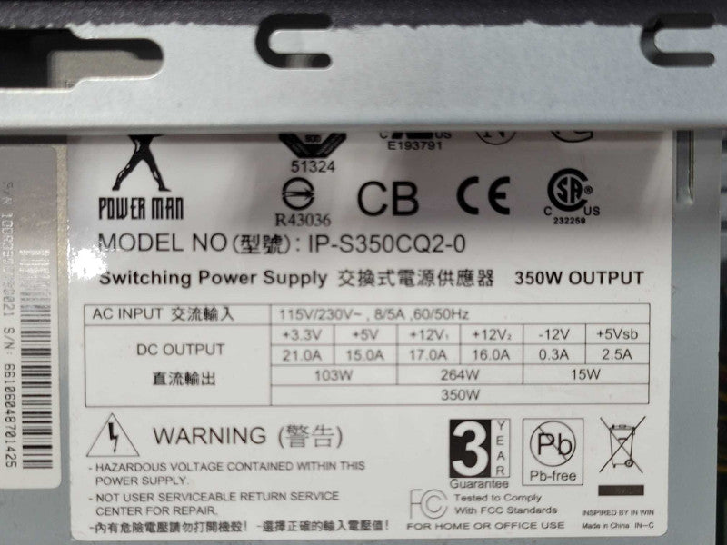 Custom/Asus Tower PC, Core I7-6700 3.4GHz, 16GB DDR4, No HDD, 350W PSU _