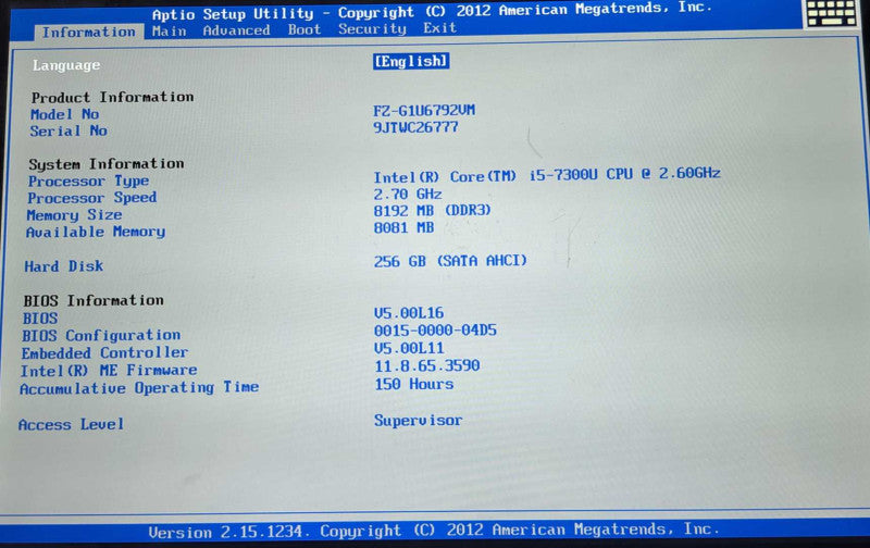 Panasonic FZ-G1 ToughPad i5-7300U 2.60GHz 8GB 256GB SSD |150HRs + New Battery