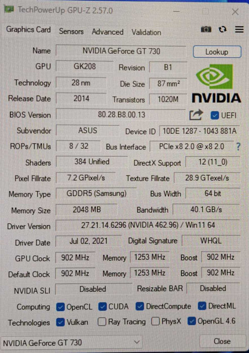 Asus Nvidia GT 730 | 2GB Silent Graphics Card VGA DVI HDMI |GT730-SL-2GD5-BRK