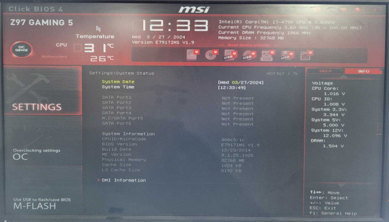 Custom/MSI Tower PC Core i7-4790 3.6Ghz 32GB 860W PSU NO HDD !