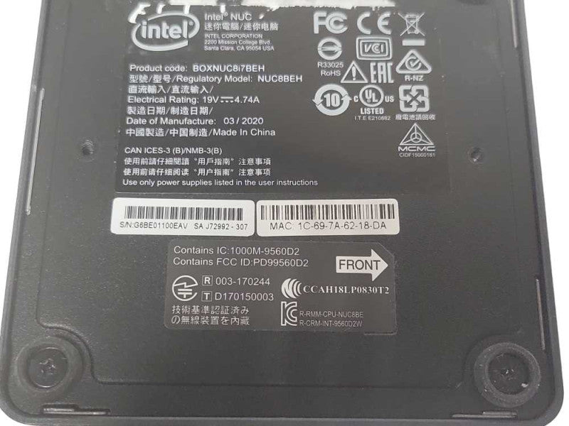 Intel BOXNUC8i7BEH1 Mini PC, Core I7-8559U 2.7GHz, 4GB RAM, 480GB SSD Q_