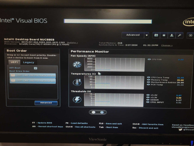 Intel BOXNUC8i7BEH1 Mini PC, Core I7-8559U 2.7GHz, 4GB RAM, 480GB SSD Q_