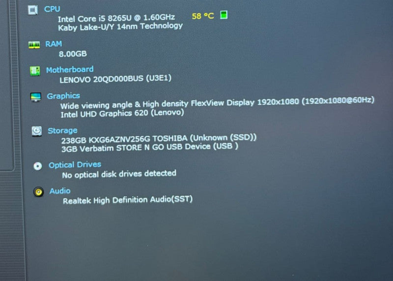 Lenovo ThinkPad X1 Carbon Intel Core i5-8265U@1.8GHz 8 GB RAM 256GB SSD