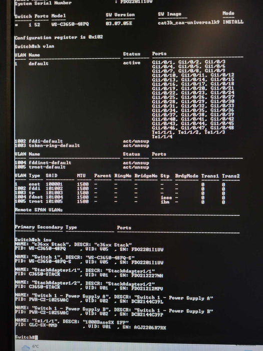 Cisco WS-C3650-48FQ-S Catalyst 3650 48 PoE Switch 4 x 10g Uplink $