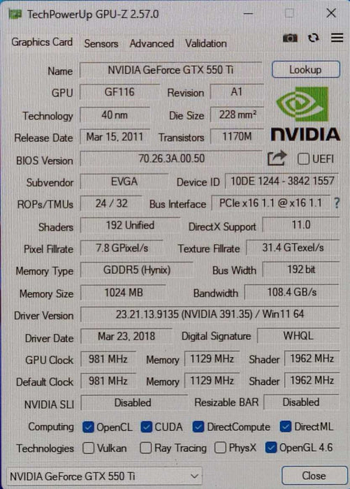 EVGA GTX 550 Ti 1GB GDDR5 Graphics Cards, 2x DVI, 1x Mini HDMI
