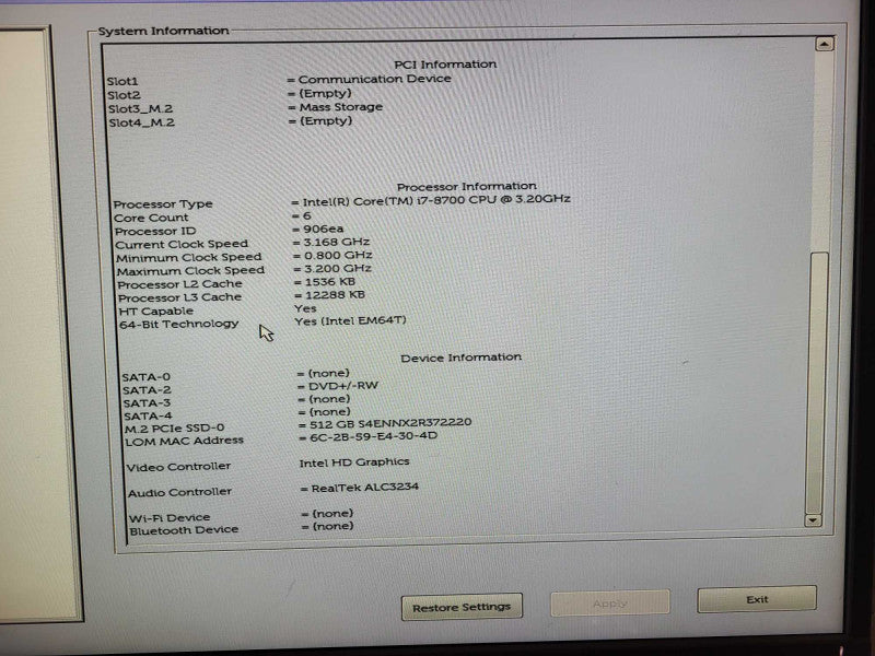 Dell OptiPlex 7060 SFF Intel i7 - 8700 @ 3.20GHz 16GB DDR4 Ram 512GB NVme $