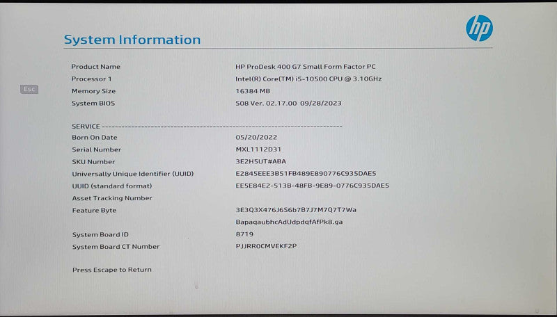 HP ProDesk 400 G7 SFF, Intel i5-10500 3.1GHz, 16GB DDR4 RAM, 256GB Nvme