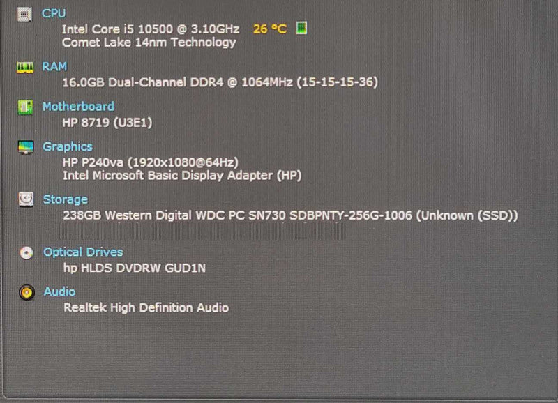 HP ProDesk 400 G7 SFF, Intel i5-10500 3.1GHz, 16GB DDR4 RAM, 256GB Nvme