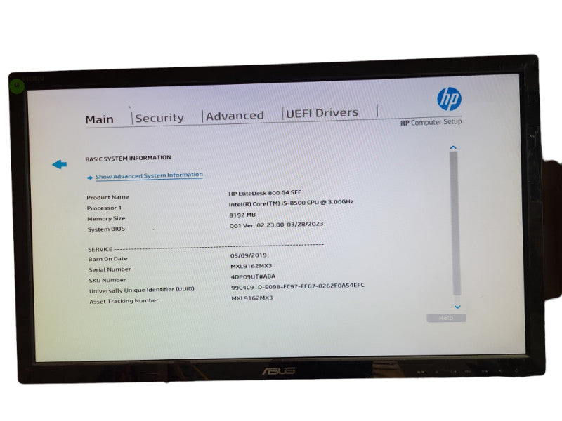 HP EliteDesk 800 G4 SFF i5-8500 3.00GHz, 8GB DDR4, 128GB M.2 SATA 2TB HDD &