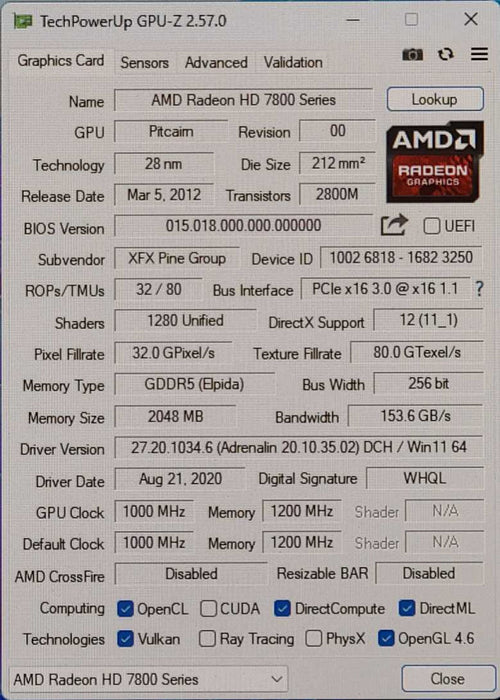 XFX Radeon HD 7870 Ghost 2GB GDDR5 Graphics Card, 1x HDMI, 2x DVI, 2x Mini DP