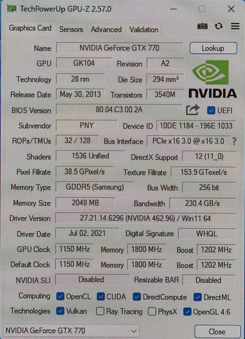 PNY NVIDIA GEFORCE GTX 770, 2GB GDDR5, 1x HDMI, 1x DP, 2x DVI