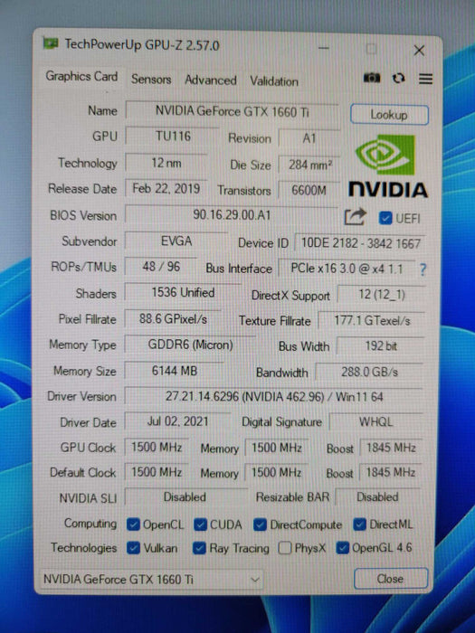 EVGA NVIDIA GTX 1660 Ti 6GB %