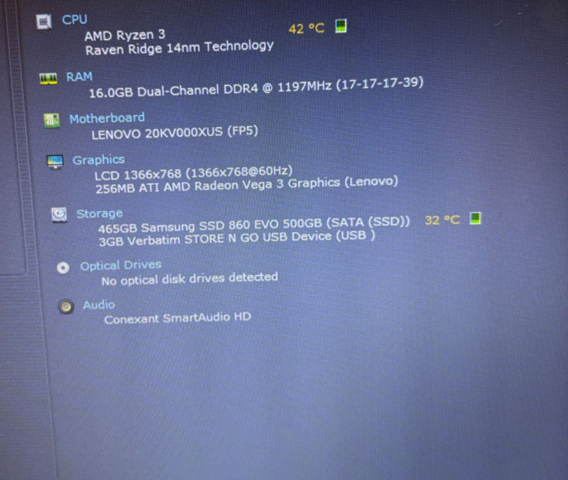 Lenovo ThinkPad E585 AMD Ryzen 3 2200@2.5GHz 16GB DDR4 RAM 256GB SSD
