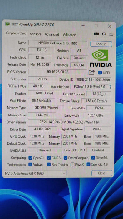 ASUS NVIDIA GTX 1660 6GB %
