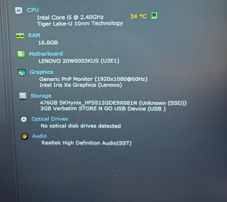 Lenovo ThinkPad Gen 2 Intel Core i5-1135G7@2.4GHz 16GB DDR4 RAM 512GB SSD