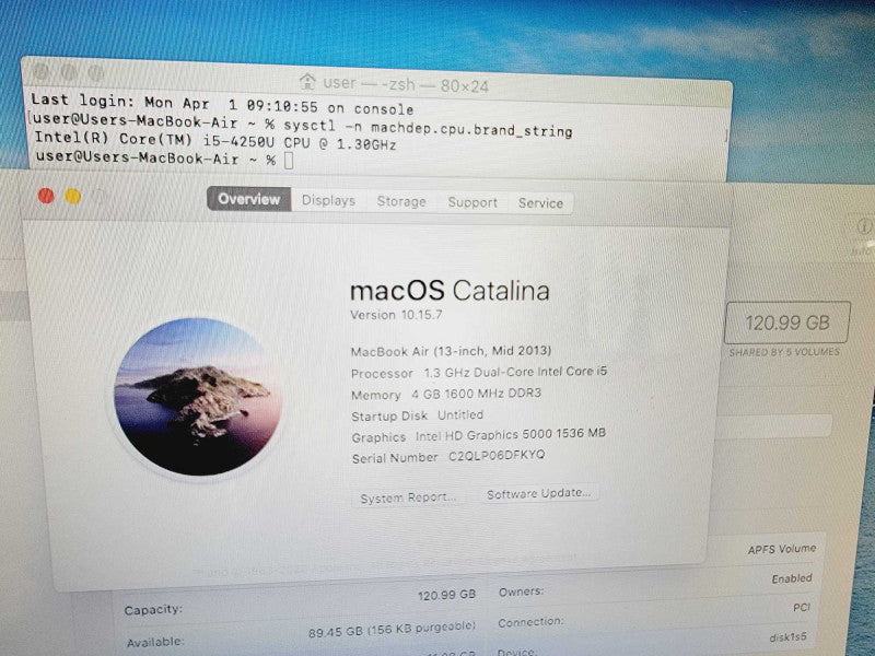 Apple Macbook Air 2013 13\\" Core i5-4250U @ 1.3GHz 4GB DDR3 120GB SSD (