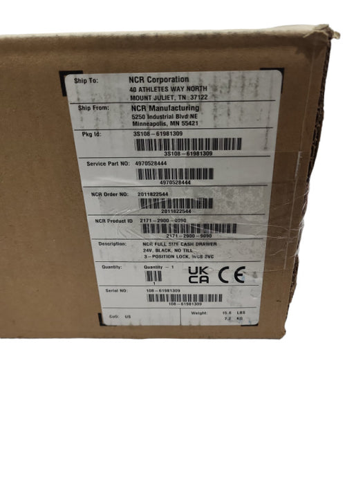 NCR 2171-2900-9090 24V Black 3-Position Key Full Size Cash Drawer *NO TILL*  &