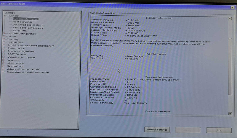 Dell OptiPlex 3060 USFF | i5-8400T @ 1.70GHz 8GB DDR4 512GB NVMe