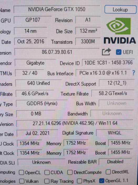 Gigabyte GV-N1050D5-2GD 2gb GDDR5 Nvidia Geforce GTX 1050 PCIe |